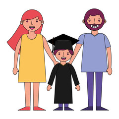 parents with boy graduted avatars characters vector illustration design