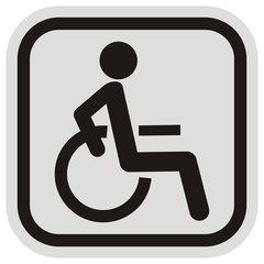 disabled person in wheelchair at gray and black frame, sign, vector icon	
