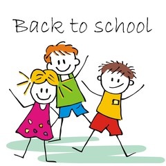Three happy kids, back to school, vector illustration