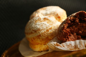 Bakery on plastic tray.