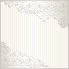 Vintage background with place for text. White, elegant, luxury with pearl-silver shining and baroque ornament (announcement, certificate, congratulation, card, banner, invitation) .quad format