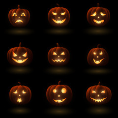 Set of Halloween pumpkins with different faces