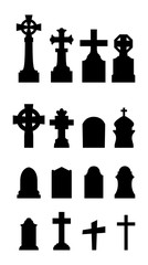 Graveyard icons set on white background