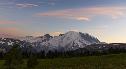 Mt Rainier as seen from Sunrise entrance at sunset.