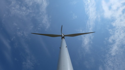 Wind turbines generating electricity with blue sky - energy conservation concept