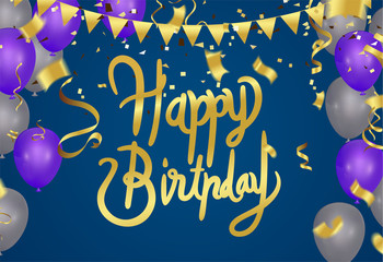 Happy Birthday typography hand drawn vector lettering on background.