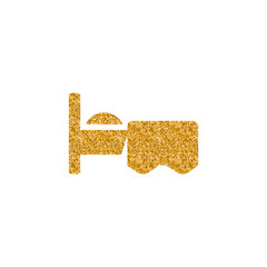 Hotel symbol icon in gold glitter texture. Sparkle luxury style vector illustration.
