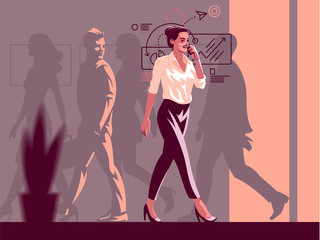 Business woman is talking on the phone. Vector illustration.