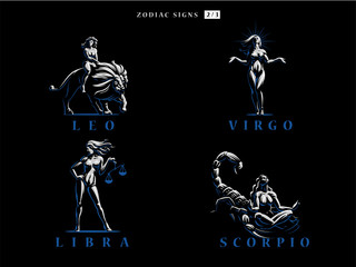 Set of Zodiac signs. Vector illustration.