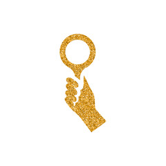 Bidder hand icon in gold glitter texture. Sparkle luxury style vector illustration.