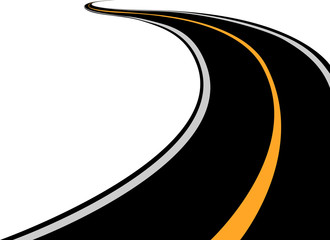 An asphalt winding highway road for long distance on white background vector illustration