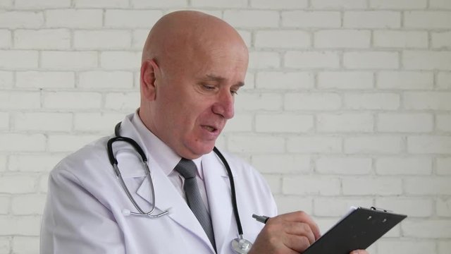 Doctor Specialist Talk and Give Advice Writing a Medical Prescript