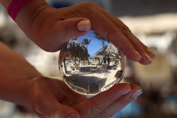 Beach through a glass ball