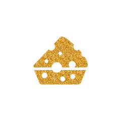Cheese icon in gold glitter texture. Sparkle luxury style vector illustration.