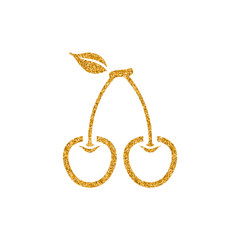 Cherry icon in gold glitter texture. Sparkle luxury style vector illustration.
