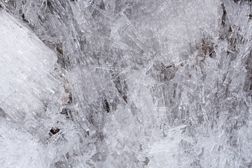 Tree branch with icicles. Close-up of ice on a tree. Closeup of icicles hanging from branch of thuja coated in ice. Icicles in colorful nature ice background - shine and glitter of natural designs .