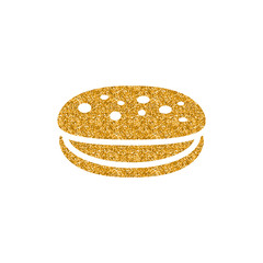 Cake icon in gold glitter texture. Sparkle luxury style vector illustration.