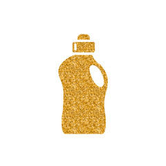 Detergent bottle icon in gold glitter texture. Sparkle luxury style vector illustration.