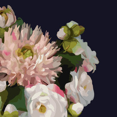 Watercolor 3D realistic romantic flower floral bouquet composition peony dahlia rose vector