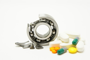 Arthrosis. The damaged joint. Bearing with large tablets.