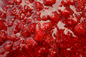 Fresh raspberry jam background © santa43