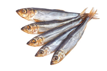 Smoked fish Baltic herring isolated on white background