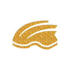 Fototapeta premium Bicycle helmet icon in gold glitter texture. Sparkle luxury style vector illustration.