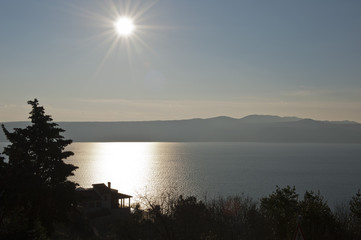 Fototapeta na wymiar Blick vom Ort Brsec auf die Insel Cres, Morgenstimmung, Istrien, Kroatien, Adria, Mittelmeer, Kvarner Bucht