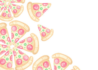 Watercolor cartoon background with pizza isolated on white background.