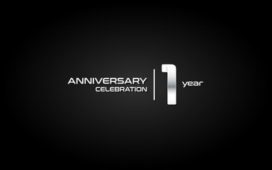 1 years anniversary celebration logo, white, isolated on white background