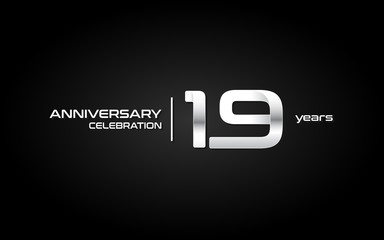 19 years anniversary celebration logo, white, isolated on white background