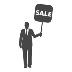 Businessman holds a sign Sale. Vector, illustration