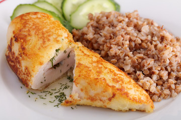 Chicken Kiev with buckwheat porridge