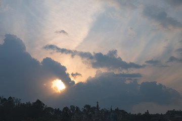Sunlights penetrating through clouds