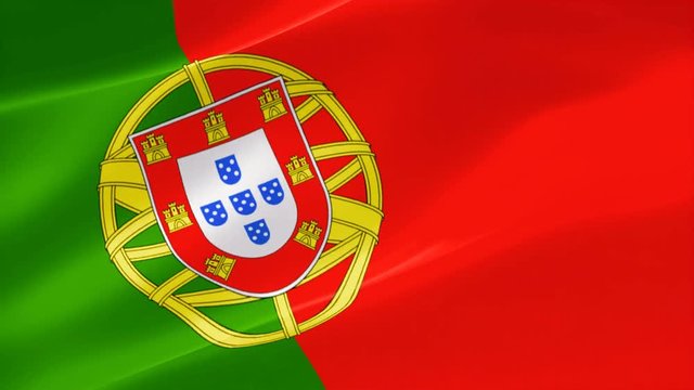 4k Highly Detailed Flag of Portugal. Angled view of a realistic Ultra-HD flag waving in the wind. Highly detailed fabric texture.