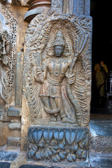 Sculpture of the Kamadeva holdinga sugarcane at the Eastern entrance of Chennakeshava temple, Belur, Karnataka.