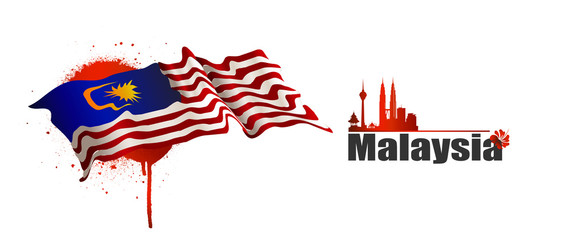 Vector illustration malaysia flag with Malaysia  text.