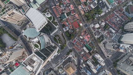 Aerial View of business area and cityscape in west Nanjing road, Jing`an district, Shanghai