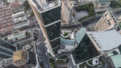 Fototapeta premium Aerial View of business area and cityscape in west Nanjing road, Jing`an district, Shanghai