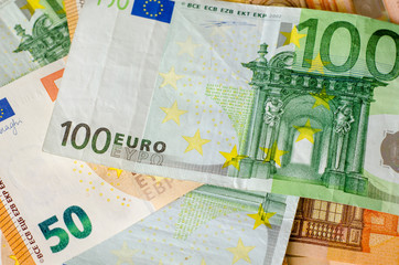 Euro banknotes background.