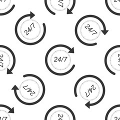 Open 24 hours a day and 7 days a week icon seamless pattern on white background. All day cyclic icon. Flat design. Vector Illustration