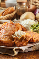 Traditional fish in beer batter and chips