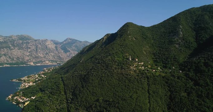 Aerial view of Old abandoned village in mountains. Village Gornji Stoliv, Kotor Bay, Montenegro.