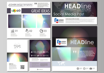 Social media posts set. Business templates. Easy editable abstract template, vector layouts in popular formats. Retro style, mystical Sci-Fi background. Futuristic trendy design.
