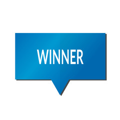Blue winner speech bubble on white background