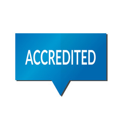 Blue accredited speech bubble on white background