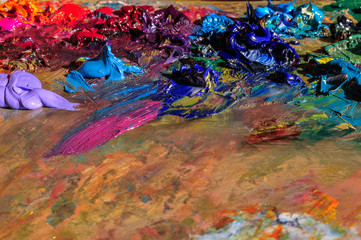 Colorful palette of paints, texture 1