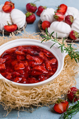 Dessert with slices of strawberries