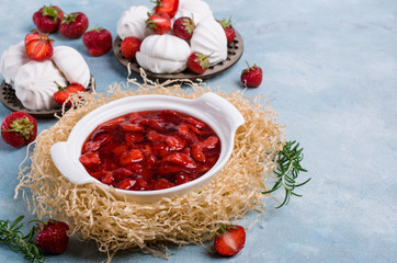 Dessert with slices of strawberries