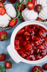 Dessert with slices of strawberries